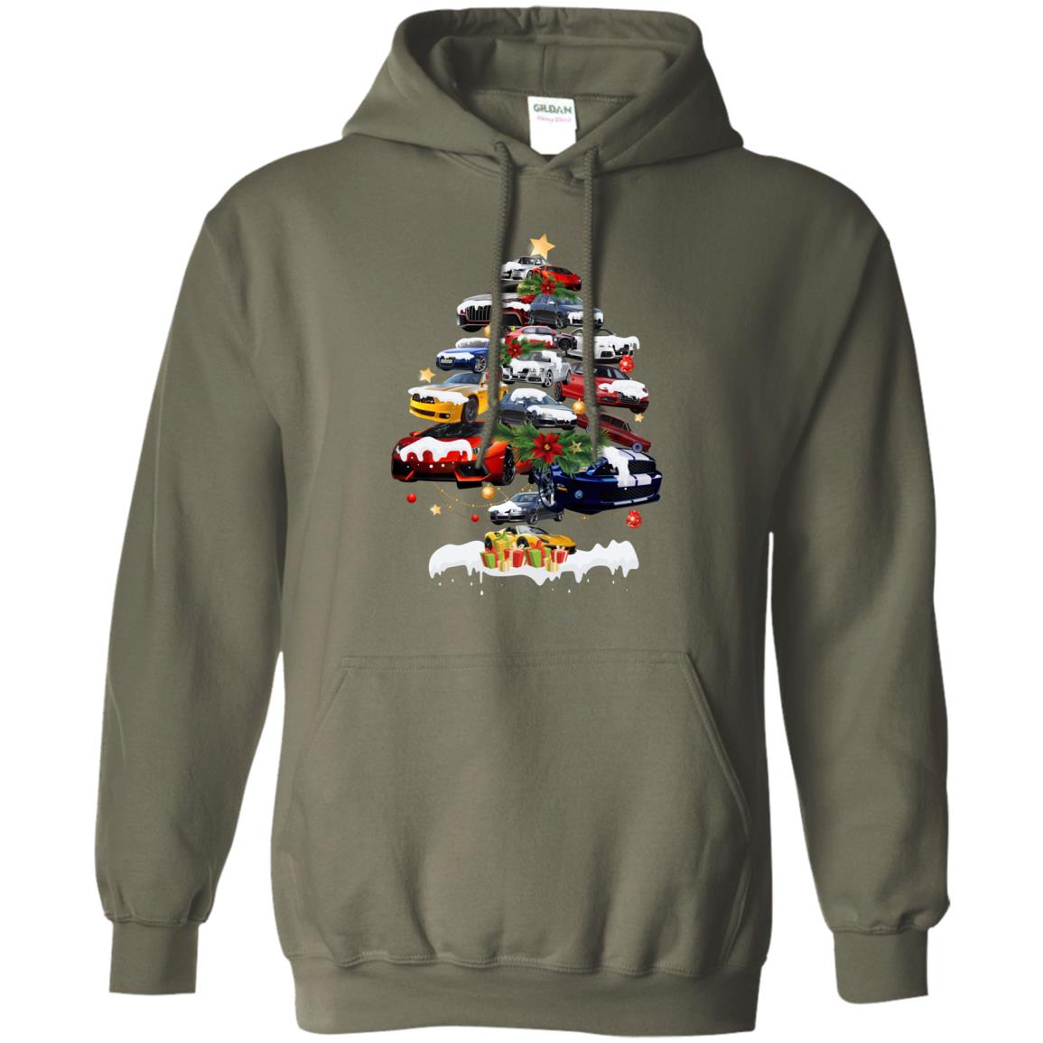 Cars Christmas Tree X-mas Gift Shirt For Mens Or Womens Military Green