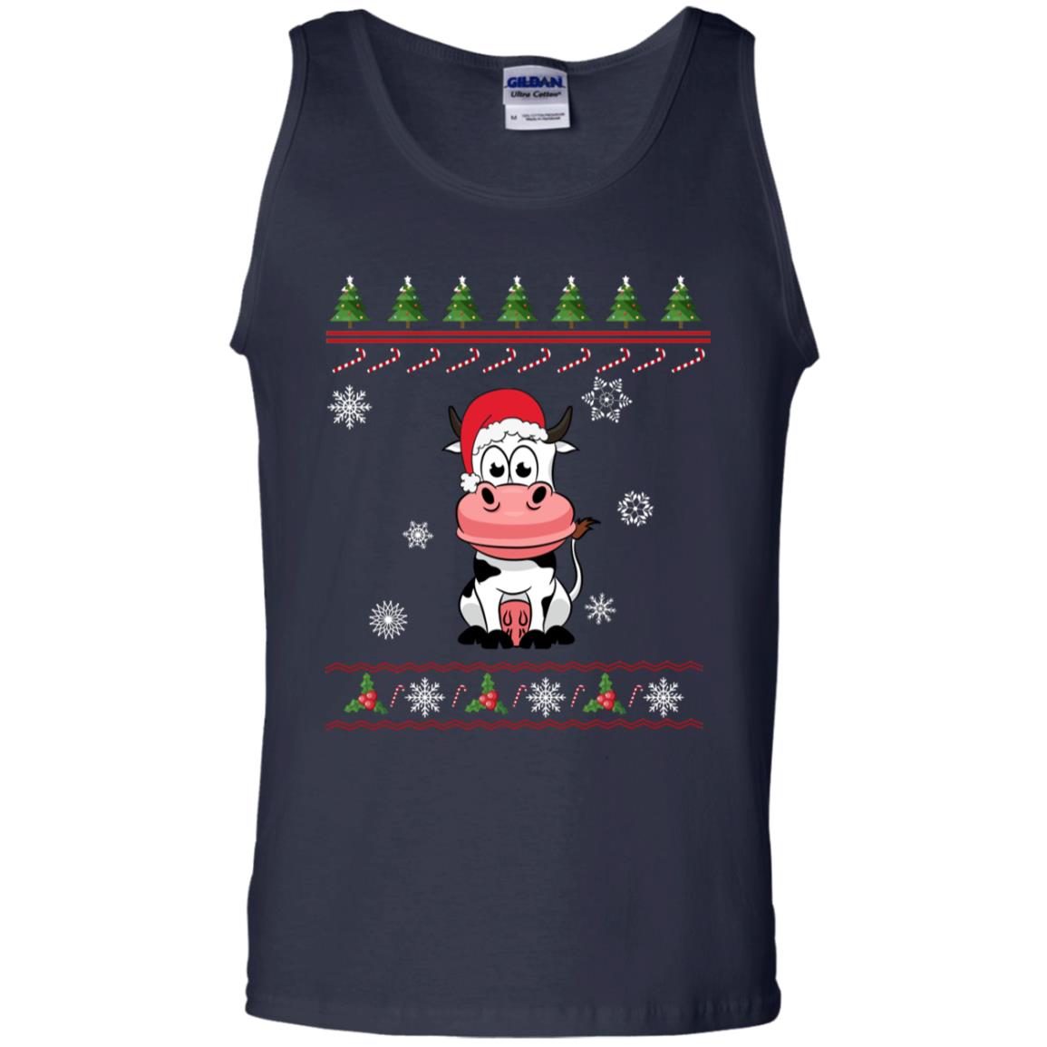 Milch Cow With Santa Hat Merry X-mas Ugly Christmas Gift Shirt For Mens Womens Kids Navy