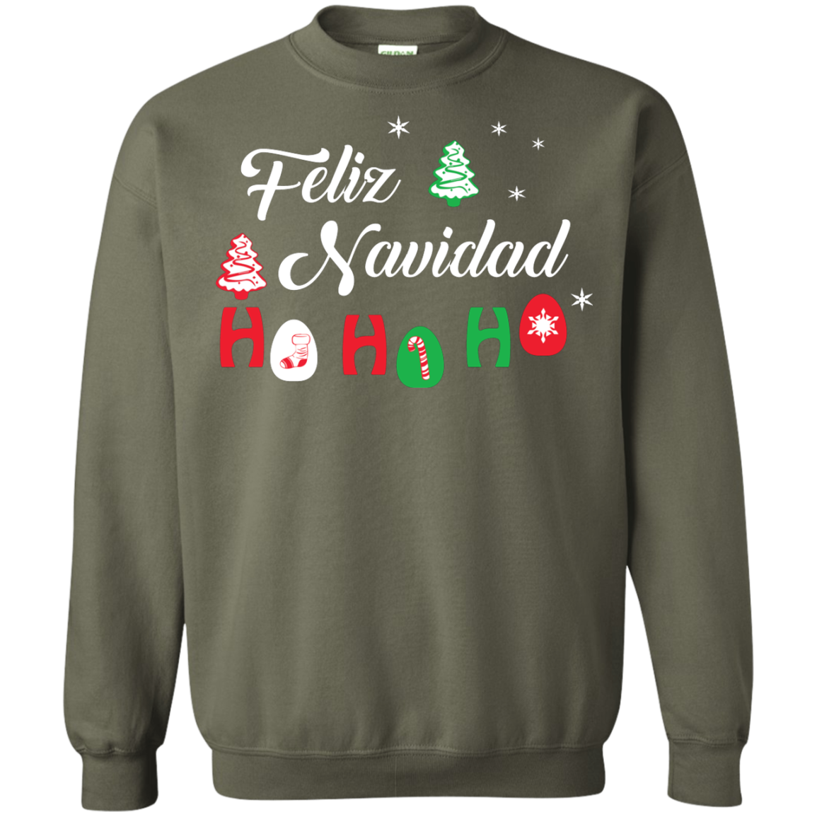 Chirstmas T-Shirt Feliz Navidad Ho Ho Ho Military Green