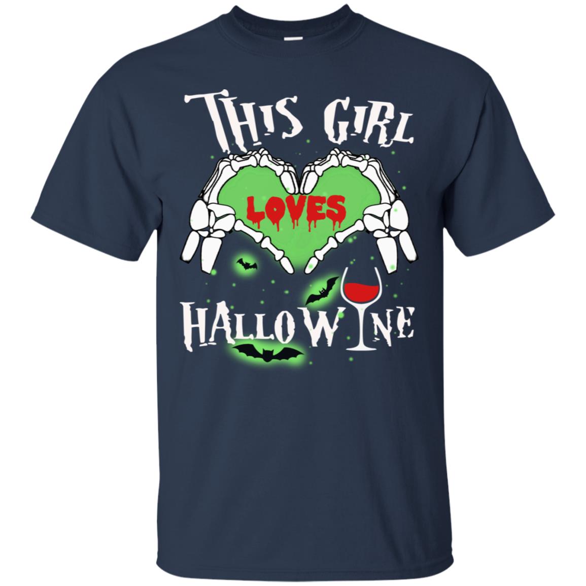 This Girl Loves Hallo-wine Funny Halloween Shirt For Wine Lovers Navy