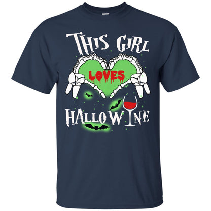 This Girl Loves Hallo-wine Funny Halloween Shirt For Wine Lovers Navy