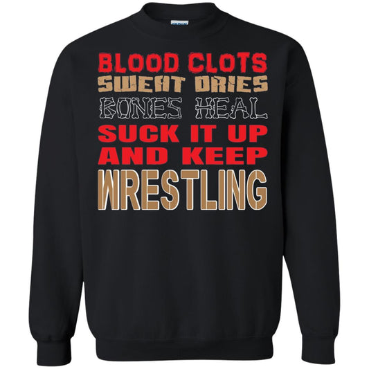 Wrestling T-shirt Blood Clots Sweat Dries Bones Heel Black