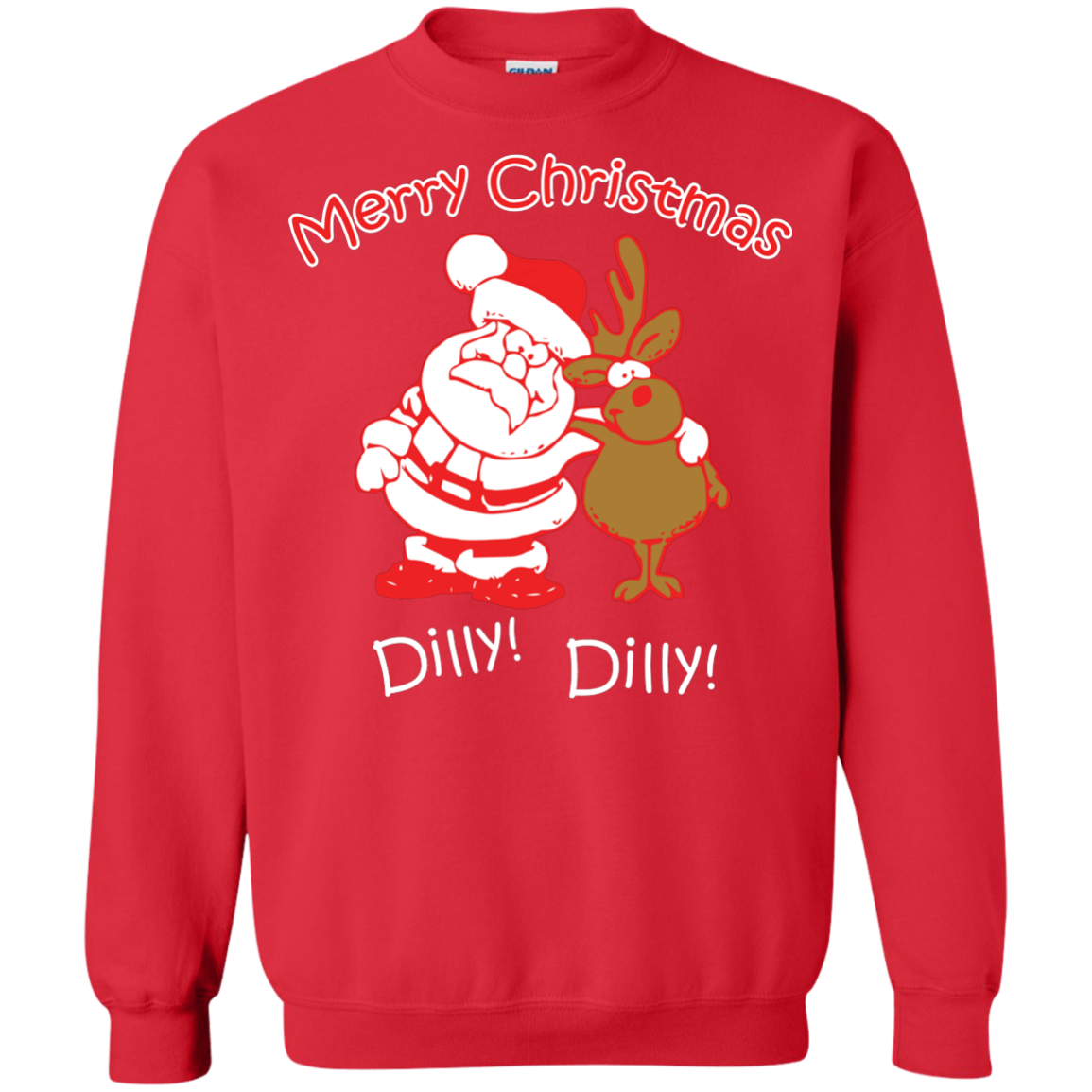 Christmas T-Shirt Merry Christmas Santa And Reindeer Dilly! Dilly! Red