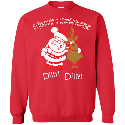 Christmas T-Shirt Merry Christmas Santa And Reindeer Dilly! Dilly! Red