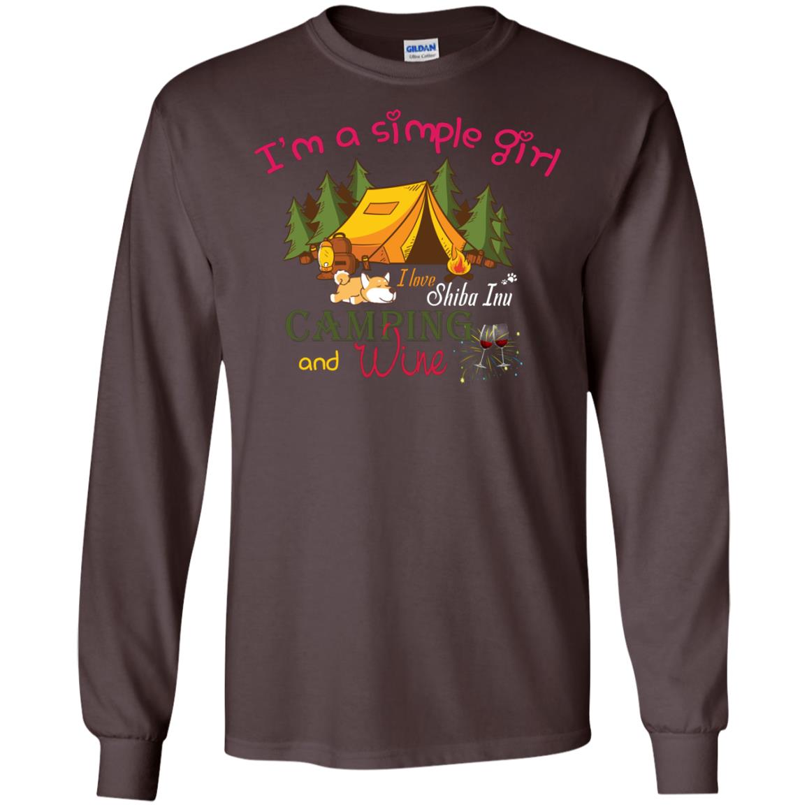 I’m A Simple Girl I Love Shiba Inu Camping And Wine Shirt Dark Chocolate