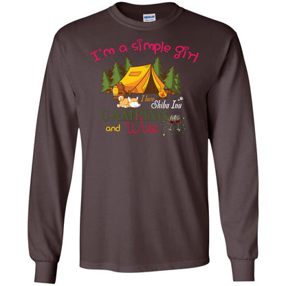 I’m A Simple Girl I Love Shiba Inu Camping And Wine Shirt Dark Chocolate