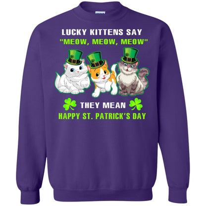 Lucky Kittens Say Meow Meow Meow They Mean Happy St Patricks Day Shirt Purple
