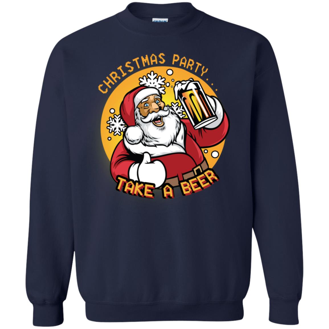 Christmas Party Take A Beer Santa X-mas Gift Shirt Navy