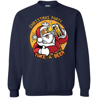 Christmas Party Take A Beer Santa X-mas Gift Shirt Navy