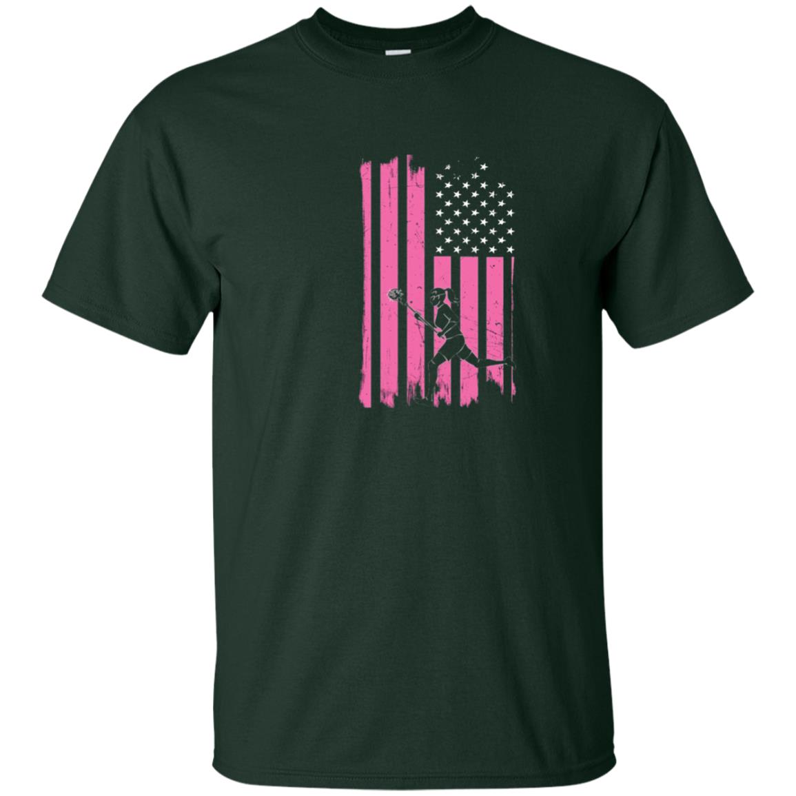 Girls Lacrosse Distressed American Flag Lacrosse Lover T-shirt Forest