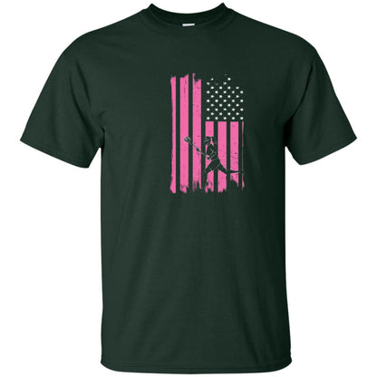 Girls Lacrosse Distressed American Flag Lacrosse Lover T-shirt Forest