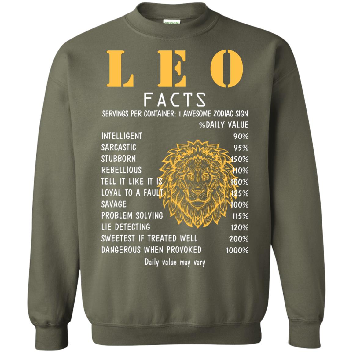 Leo Facts 1 Awesome Zodiac Sign Gift Shirt For Leo Horoscope Military Green