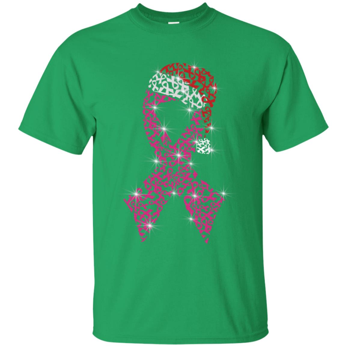Pink Ribbon With Santa Hat Breast Cancer Awareness X-mas Gift Shirt Irish Green