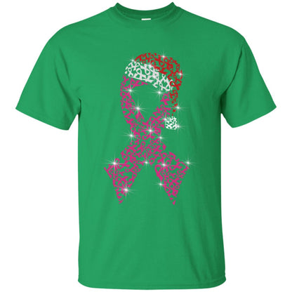 Pink Ribbon With Santa Hat Breast Cancer Awareness X-mas Gift Shirt Irish Green
