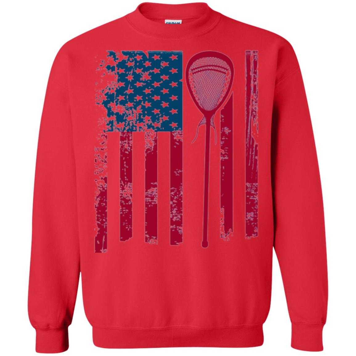 Lacrosse Player T-shirt Lacrosse American Flag Stick Red