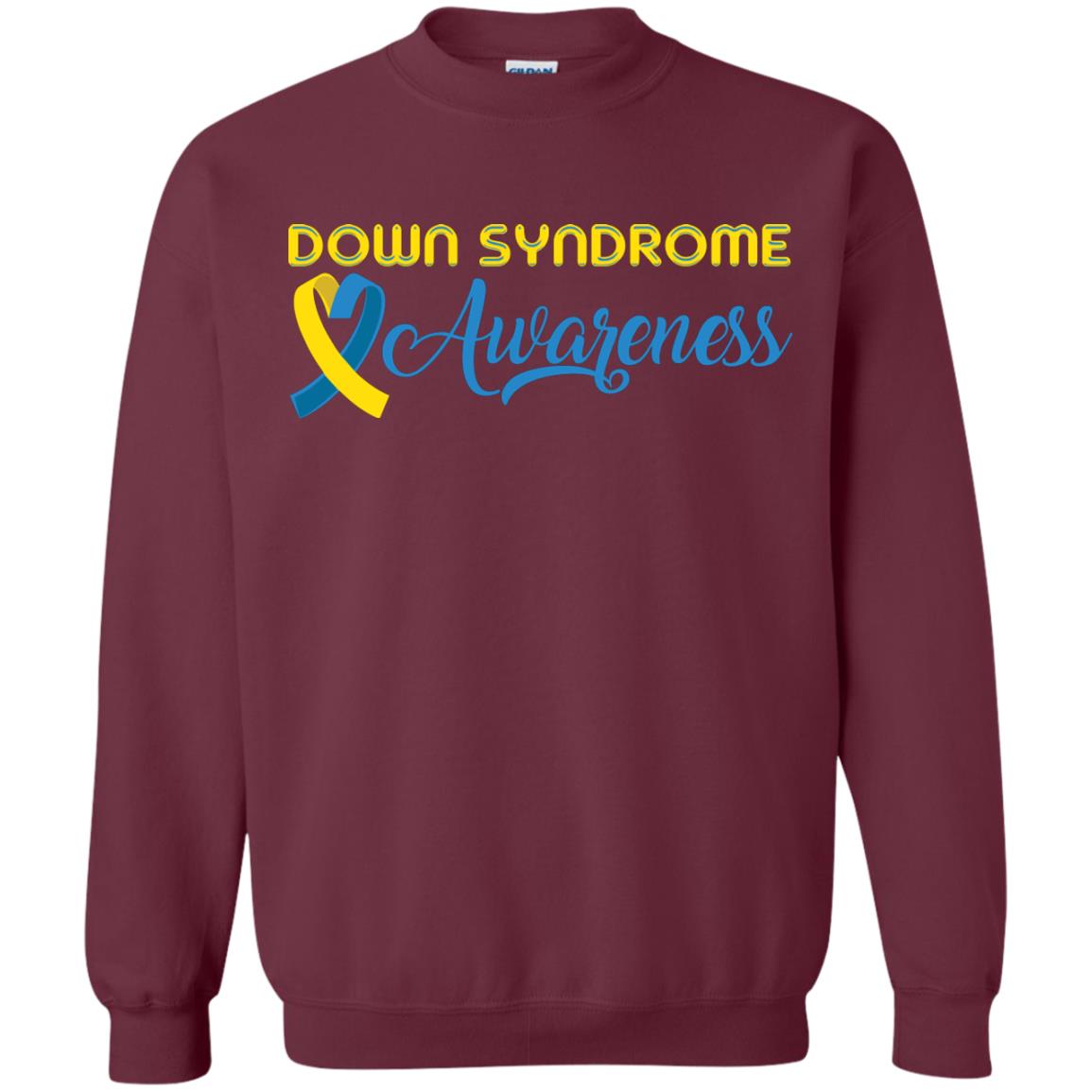 Yellow And Blue Ribbons Down Syndrome Awareness T-shirt Maroon