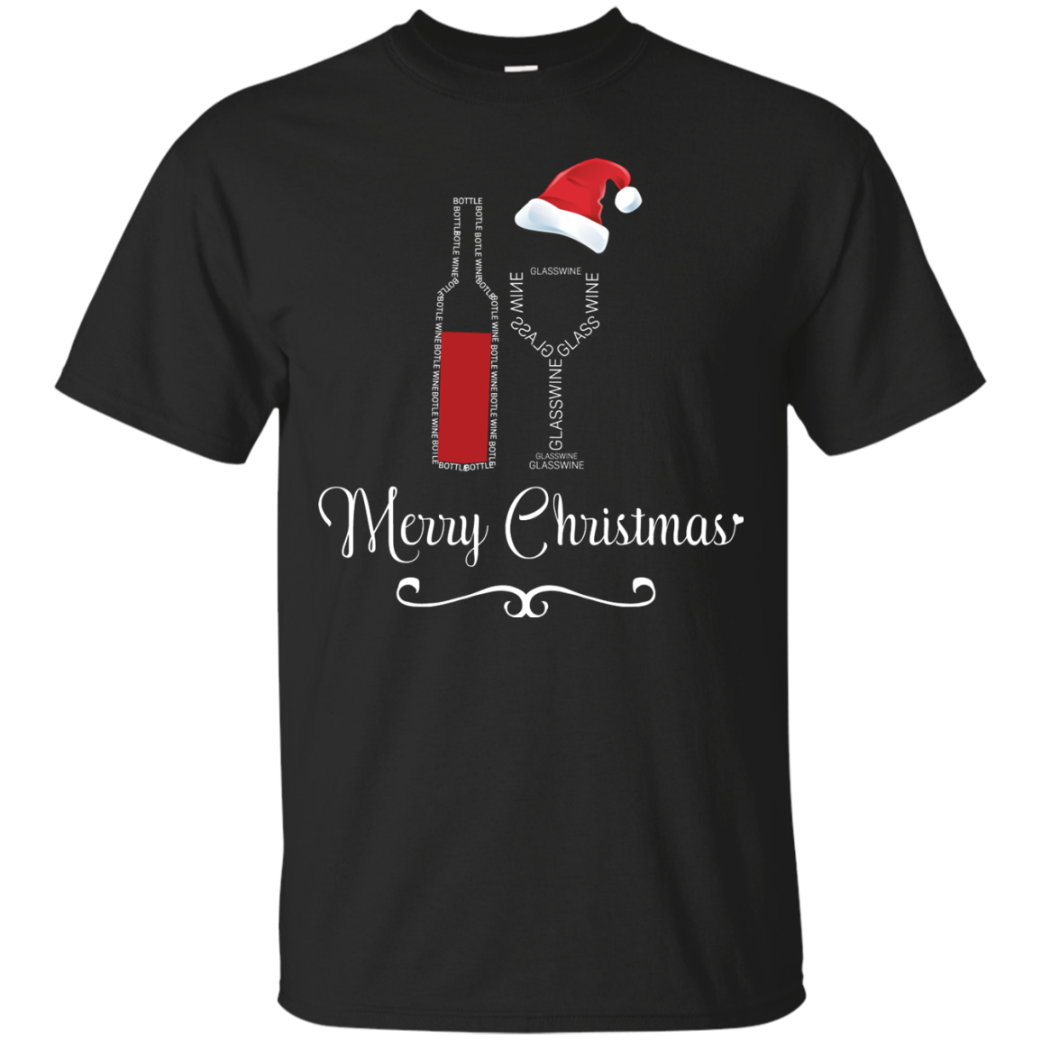 Christmas T-shirt Merry Christmas With Wine Botle And Glass Wine Black