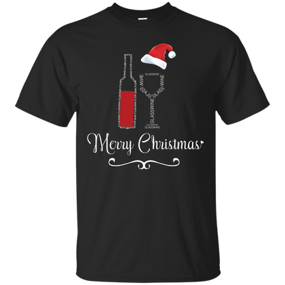 Christmas T-shirt Merry Christmas With Wine Botle And Glass Wine Black