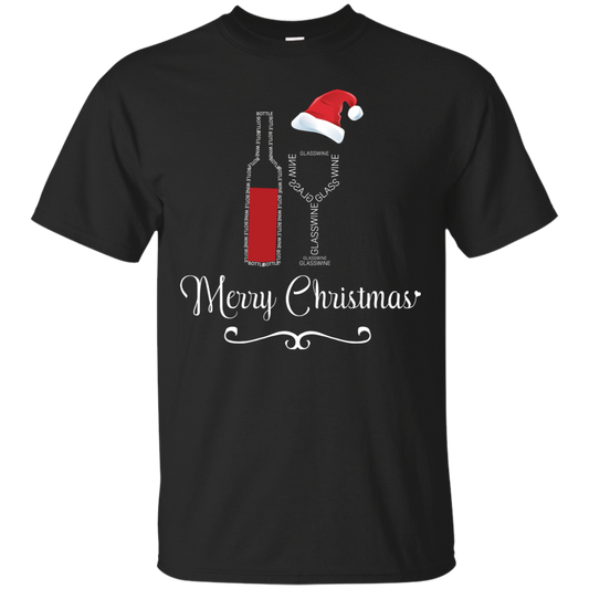 Christmas T-shirt Merry Christmas With Wine Botle And Glass Wine Black