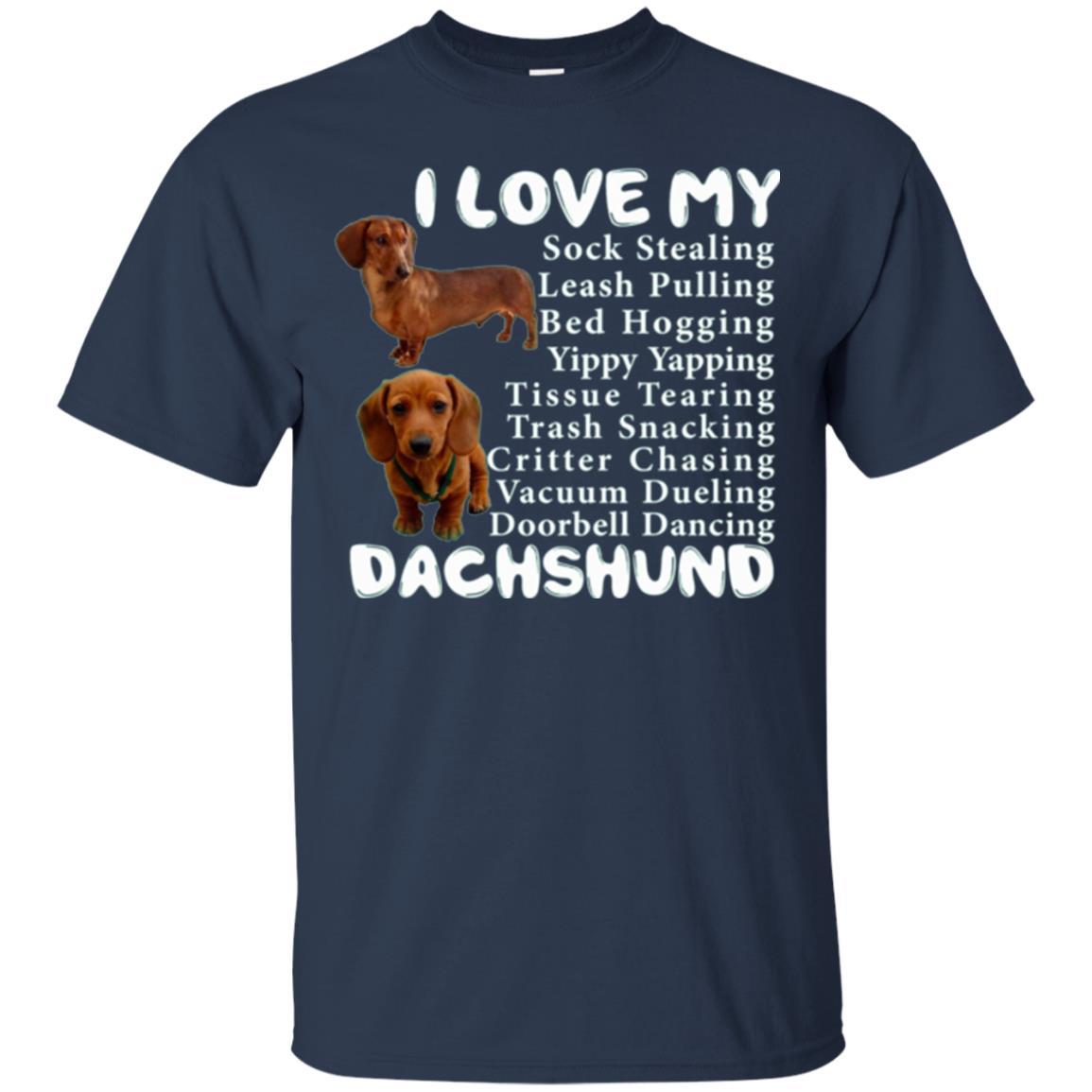 Dachshund T-shirt Sock Stealing Bed Hogging Navy