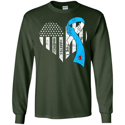 Diabetes Awareness Type 1 Ribbon Flag Shirt Forest Green