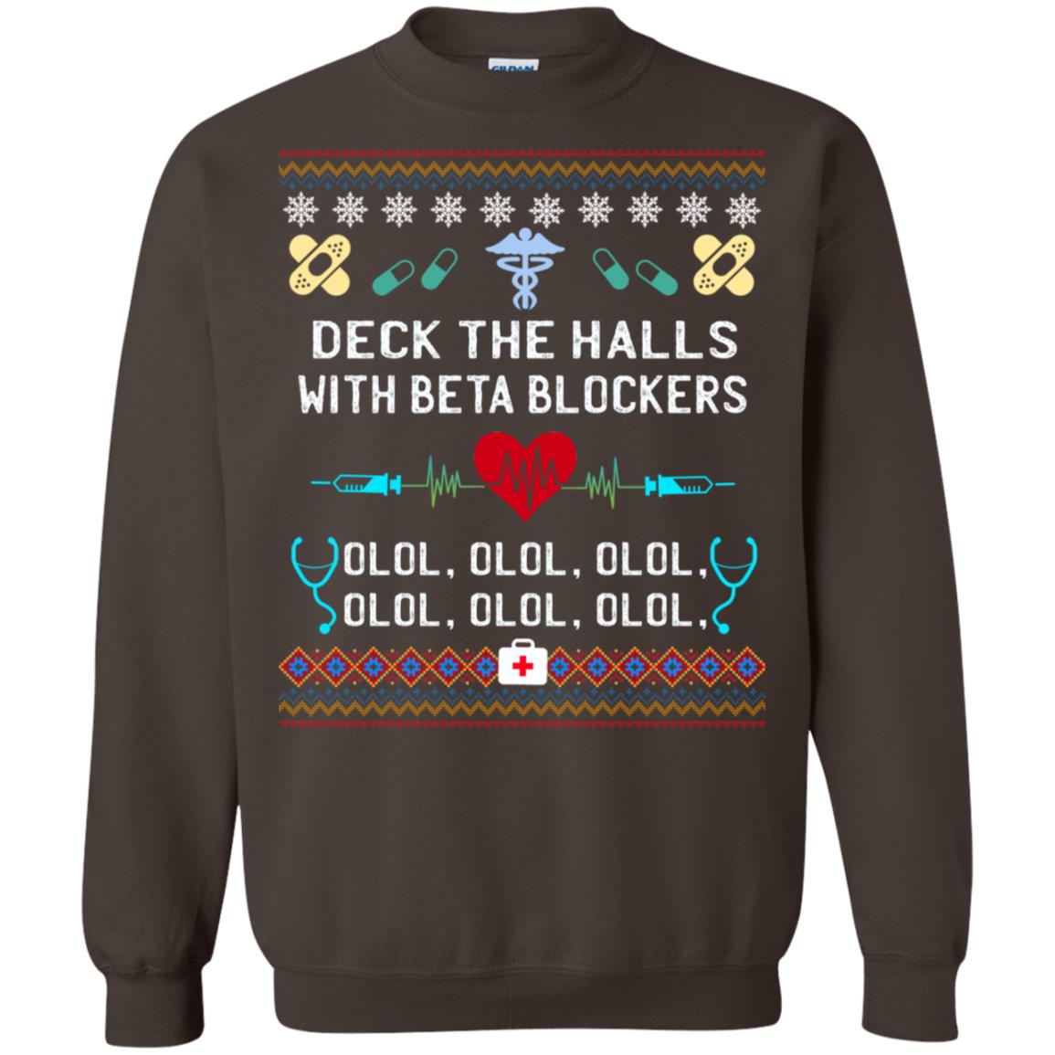 Deck The Halls With Beta Blockers Nursing X-mas Quote Shirt Dark Chocolate