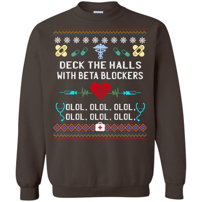 Deck The Halls With Beta Blockers Nursing X-mas Quote Shirt Dark Chocolate