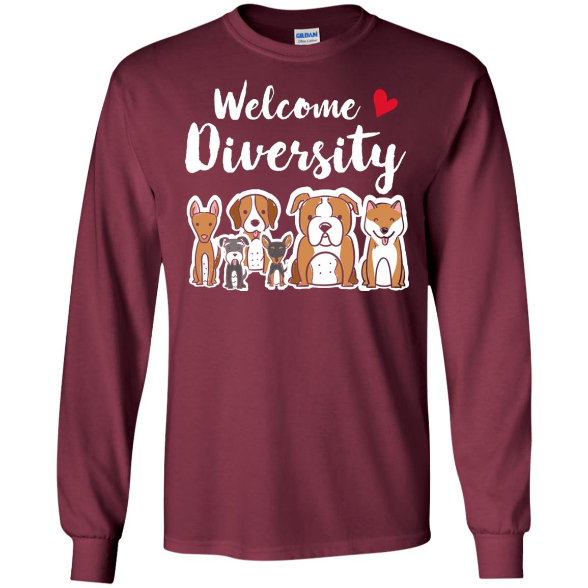 Dog Lover T-shirt Welcome Diversity Maroon