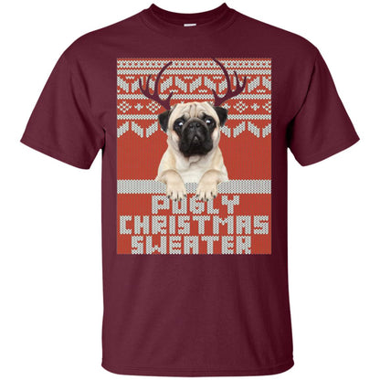 Dog Lovers T-shirt Pugly Christmas Sweater Maroon