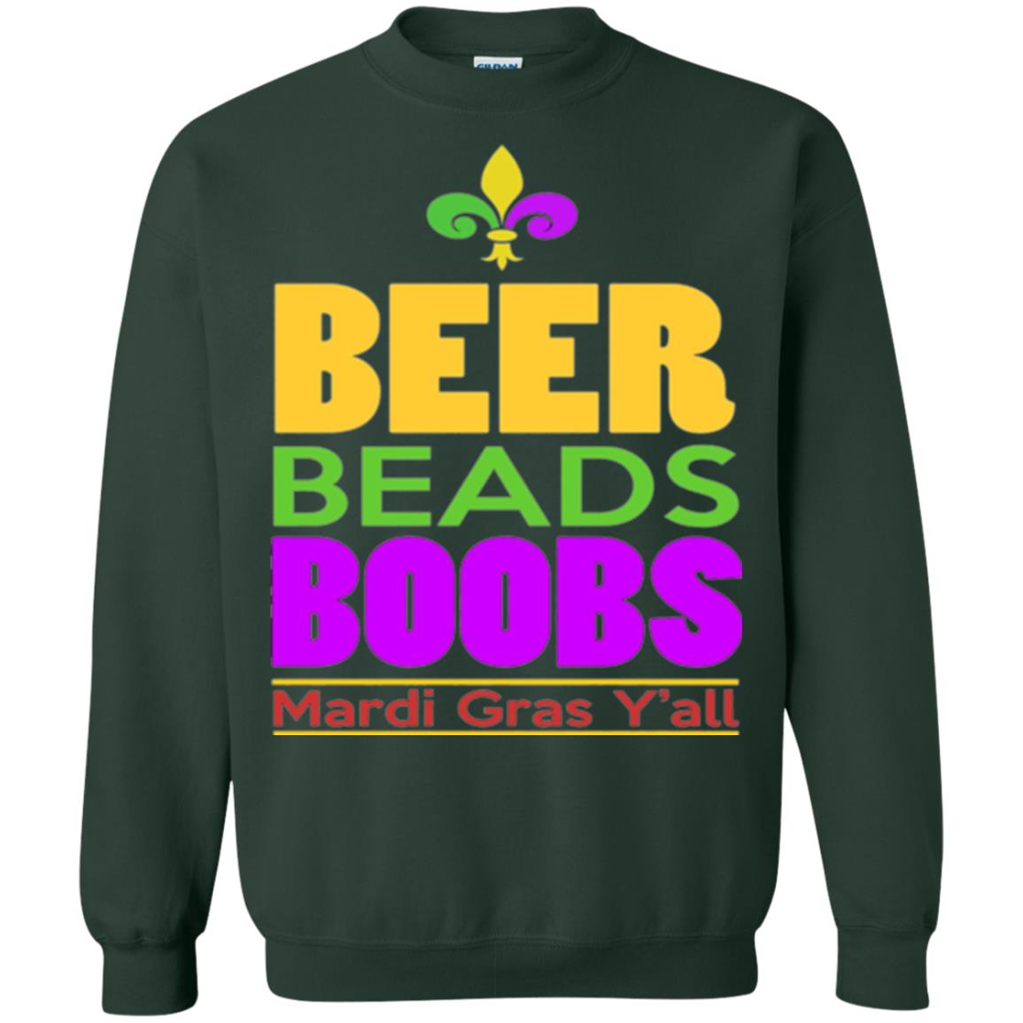 Mardi Gras T-shirt Beer Beads Boobs Forest Green