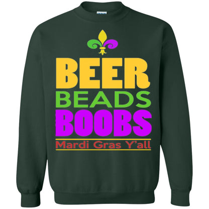 Mardi Gras T-shirt Beer Beads Boobs Forest Green