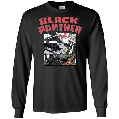 Black Panther Retro Comic Stacked Panel Art T-shirt Black