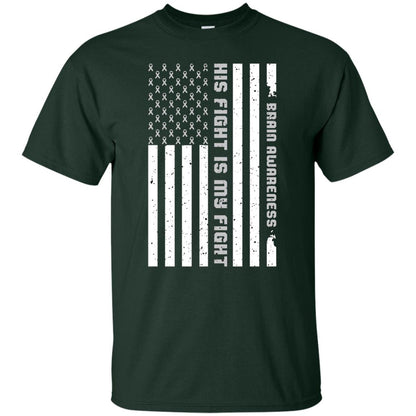 Brain Awareness His Fight Is My Fight Grey Ribbon Stars Flag Of Usa Shirt Forest