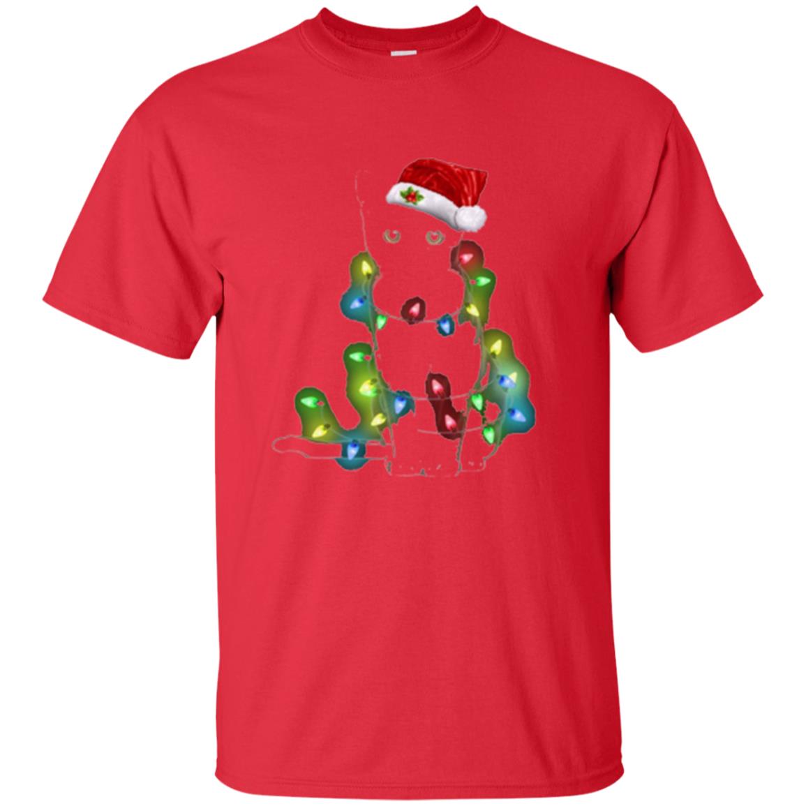 Christmas T-shirt Cat And Lights Red