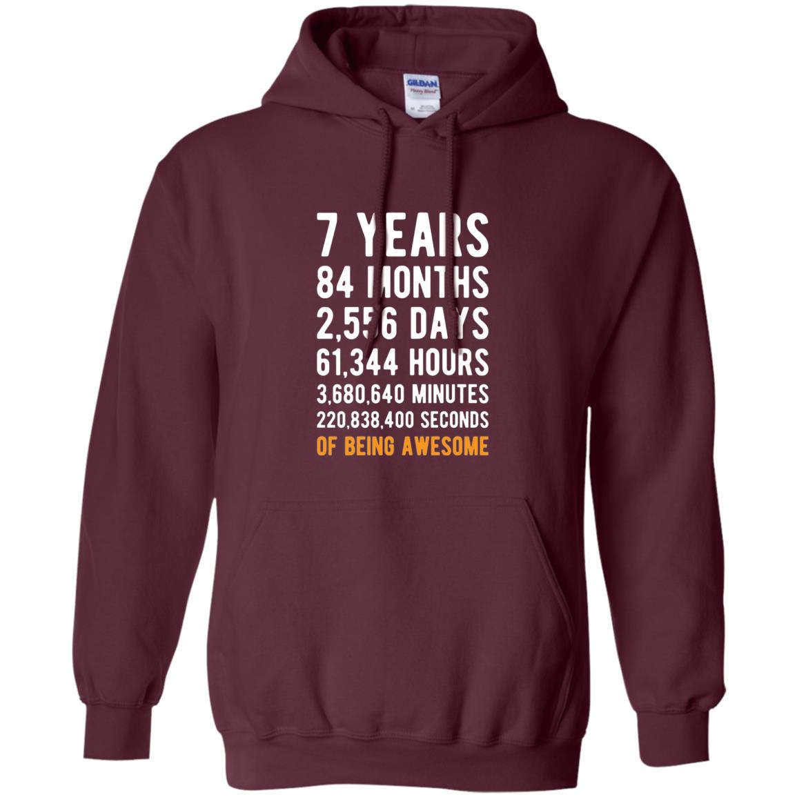 7th Birthday Shirt 7 Years Old Being Awesome Maroon