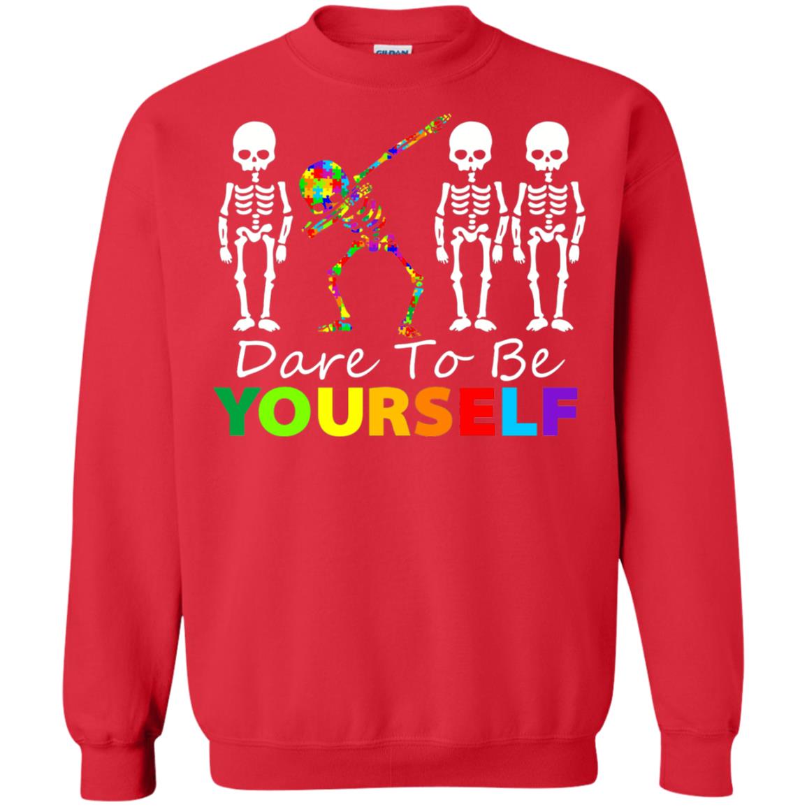 Skeleton Dabbing Dare To Be Yourself Autism Awareness Shirt Red