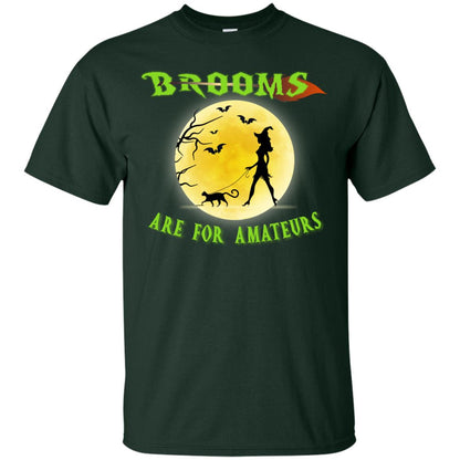 Brooms Are For Amateurs Witches Walk With Cat Funny Halloween Shirt Forest