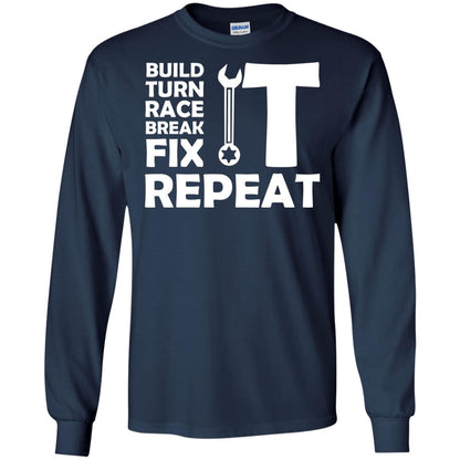 Build Turn Race Break Fix Repeat Racing Shirt Navy