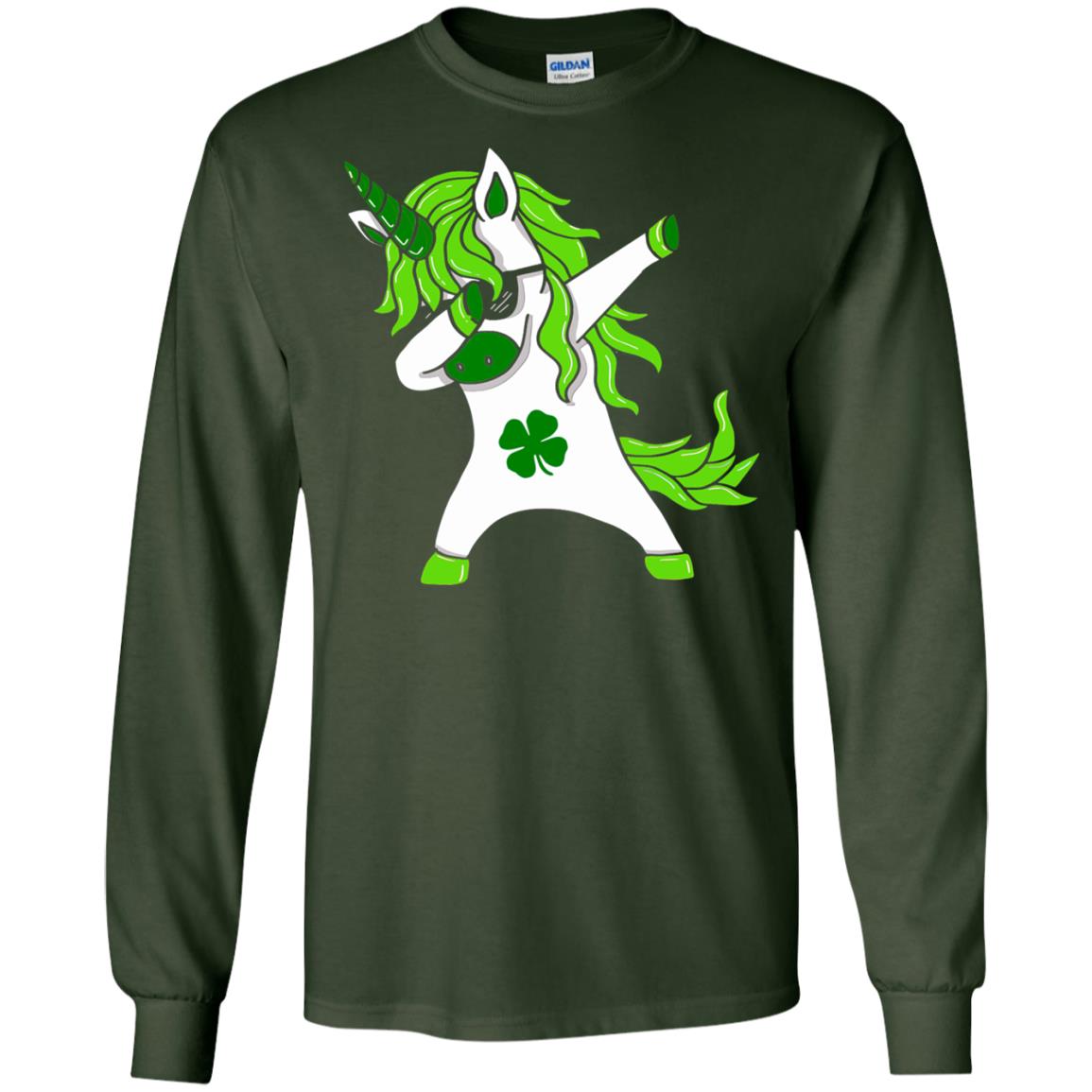 Dabbing Unicorn St Patricks Day Lepricorn T-shirt Forest Green