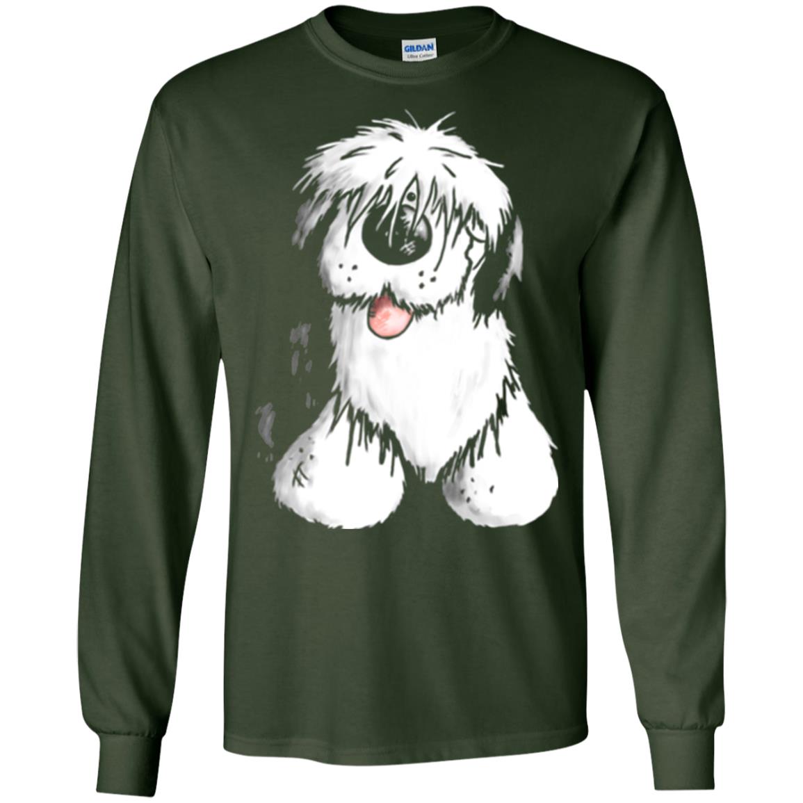 Dog Lover T-shirt Happy Old English Sheepdog Forest Green