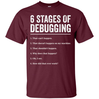 Programmer T-shirt 6 Stages Of Debugging Maroon