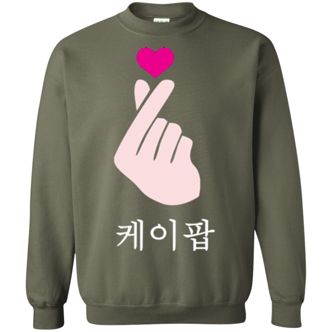 K-pop T-shirt Hand Symbol Cute Korean Music Military Green