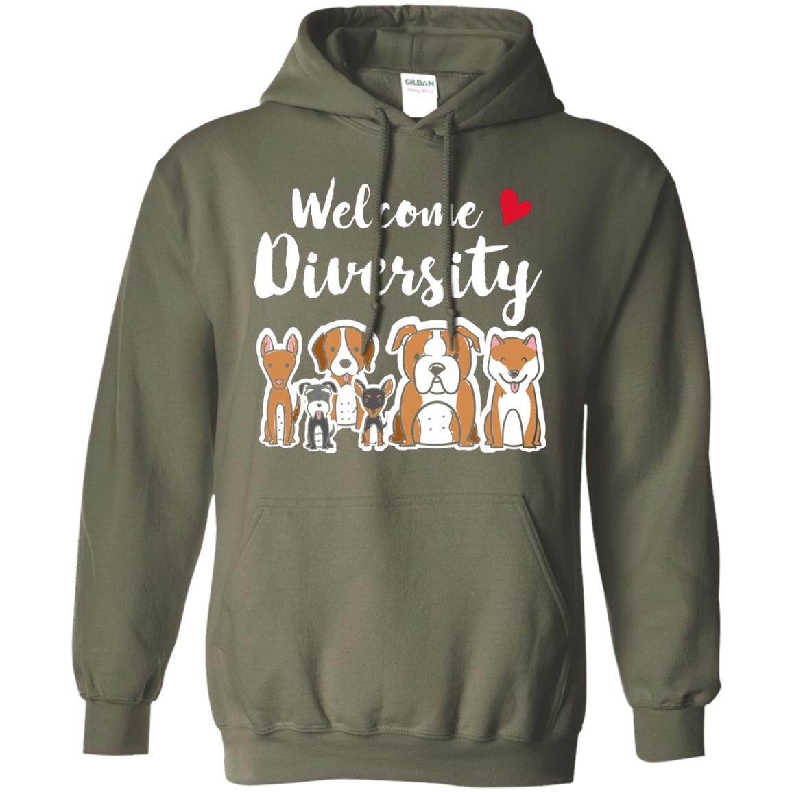 Dog Lover T-shirt Welcome Diversity Military Green