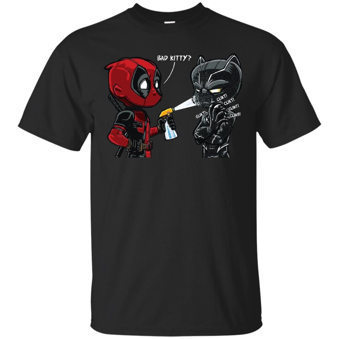 Deadpool Black Panther Bad Kitty Film Lover T-shirt Black
