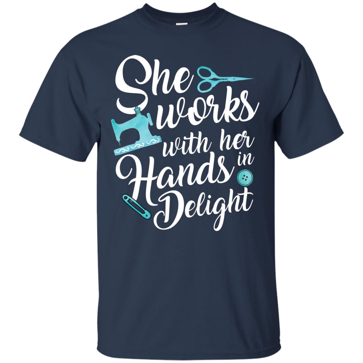 She Works With Her Hands In Delight Sewing T-shirt Navy