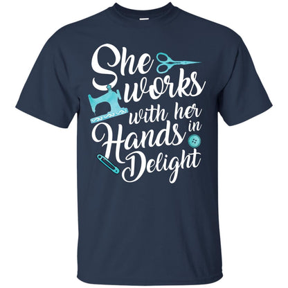 She Works With Her Hands In Delight Sewing T-shirt Navy