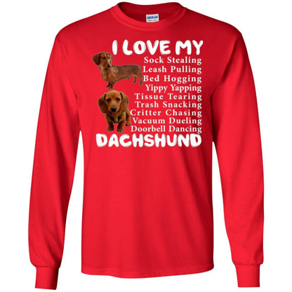 Dachshund T-shirt Sock Stealing Bed Hogging Red