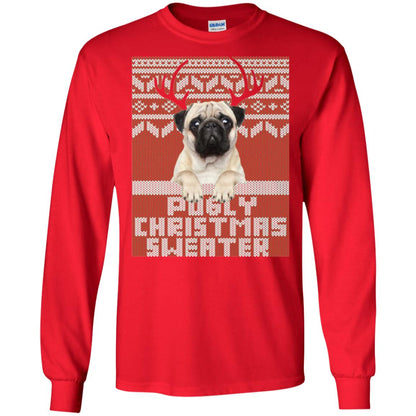 Dog Lovers T-shirt Pugly Christmas Sweater Red