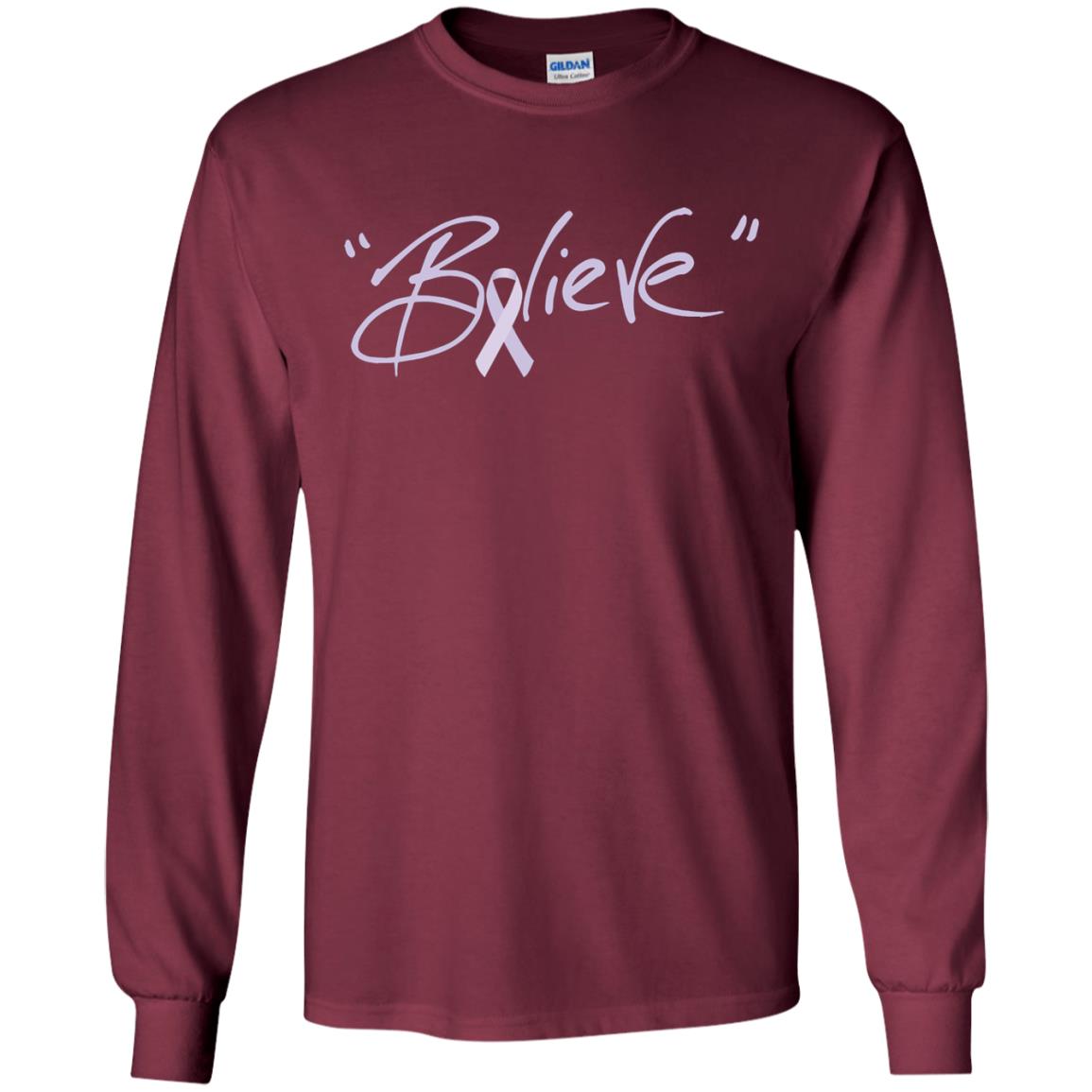 All Cancer Awareness Shirt Lavender Ribbon Believe Maroon