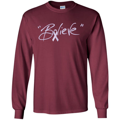 All Cancer Awareness Shirt Lavender Ribbon Believe Maroon